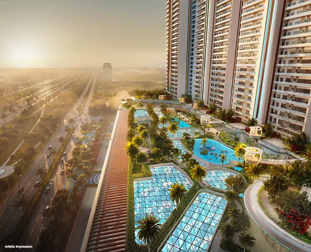 M3M Jacob & Co Residences — aerial view of landscaped pool deck
