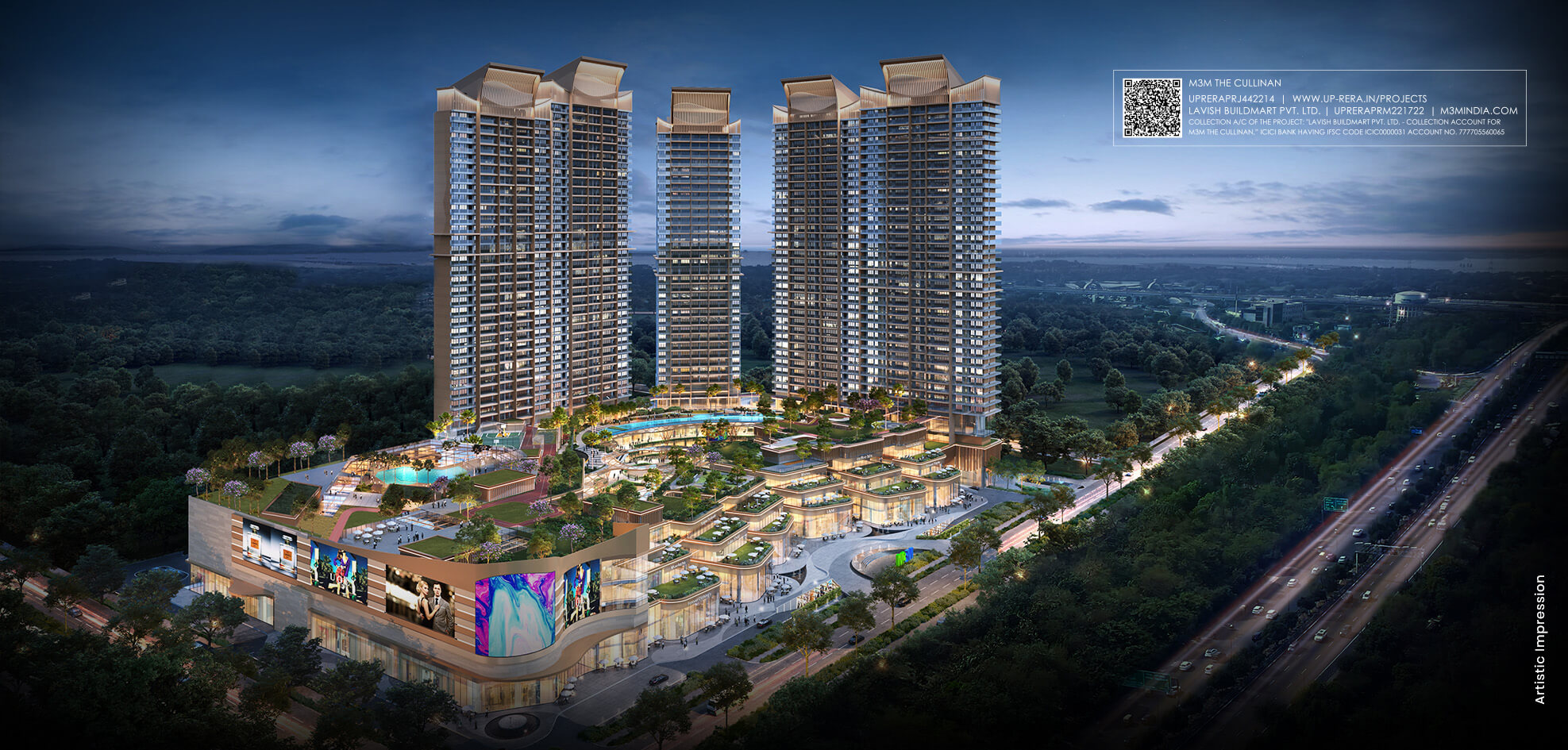 M3M The Cullinan, Sector 94 Noida — towers and retail podium render